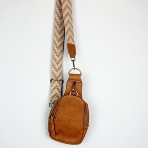 Anthropologie Urban Originals Liberty Sling Bag Vegan Leather with Chevron Strap